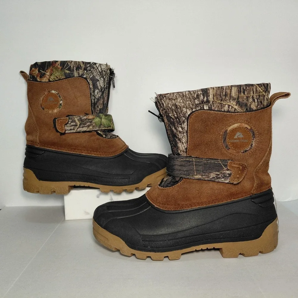 Ozark Trail Youth Size 4 Boots‎ Waterproof Snow Rain Camo Zip Up Strap NO LINER
